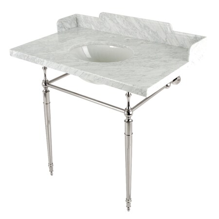 Kingston Brass 36 Carrara Marble Console Sink with Brass Legs, Marble WhitePolished Nickel LMS3622M86